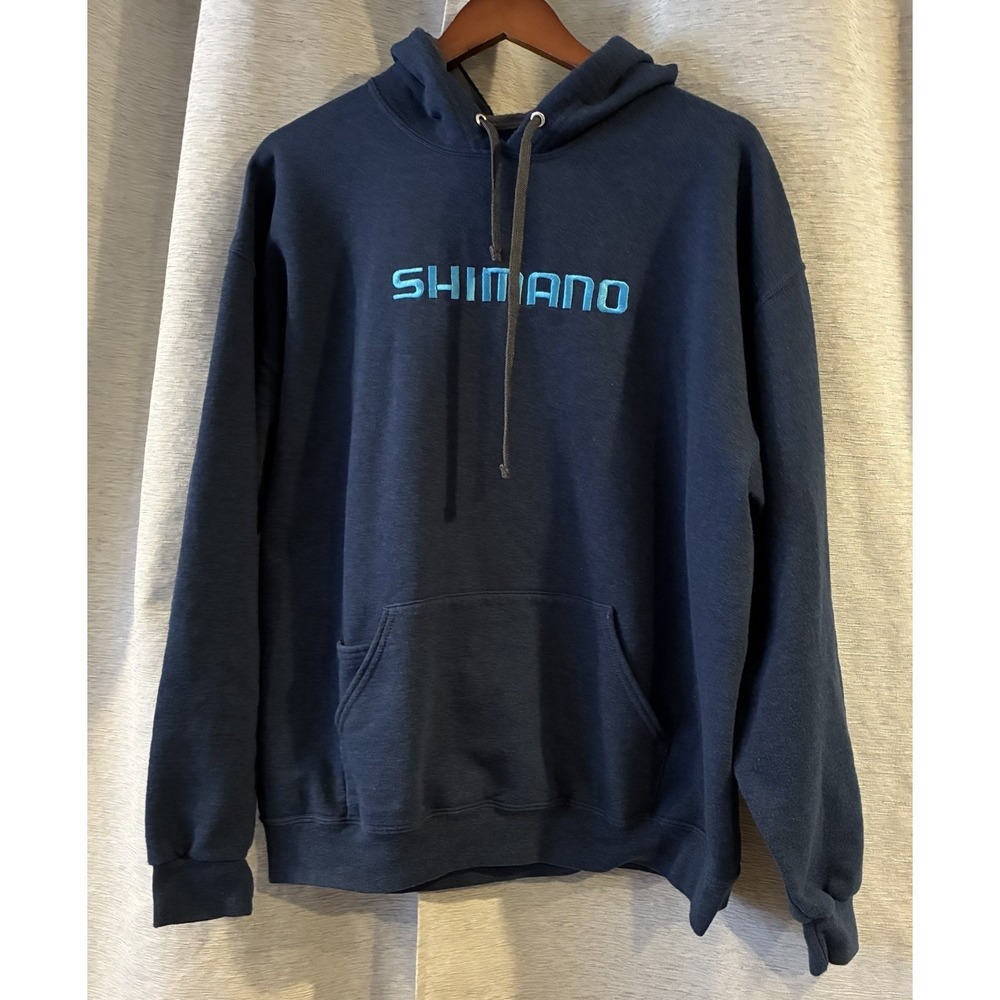 Shimano Hoodie Mens Size XL Blue Logo Embroidered Sweatshirt Hood Cycling